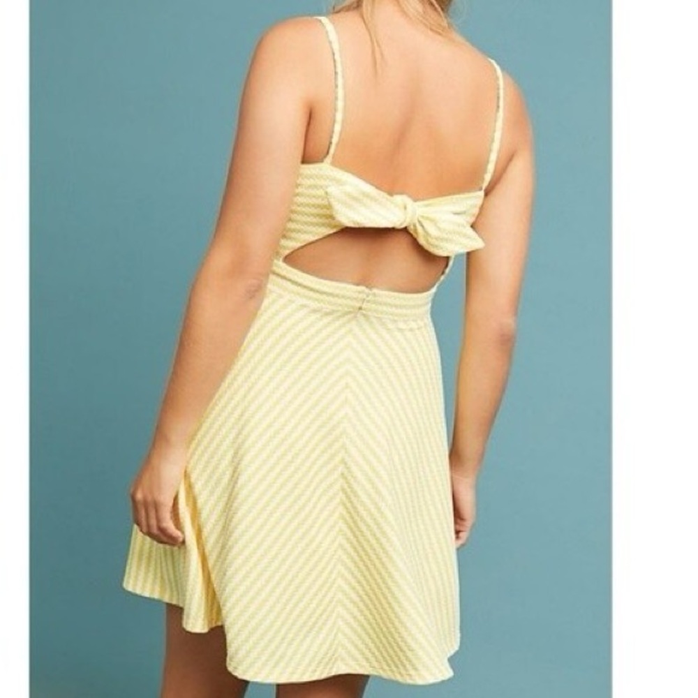 Anthropologie Hutch Molly Striped Yellow White Bow Spaghetti Strap Dress EUC XS - Picture 2 of 12